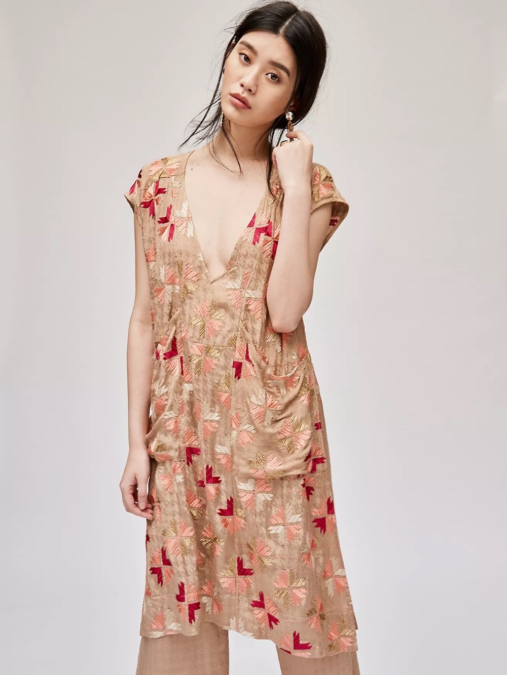 Free People Love Underlined Embroidered Maxi Top 4 Small Boho Whimsical Festival